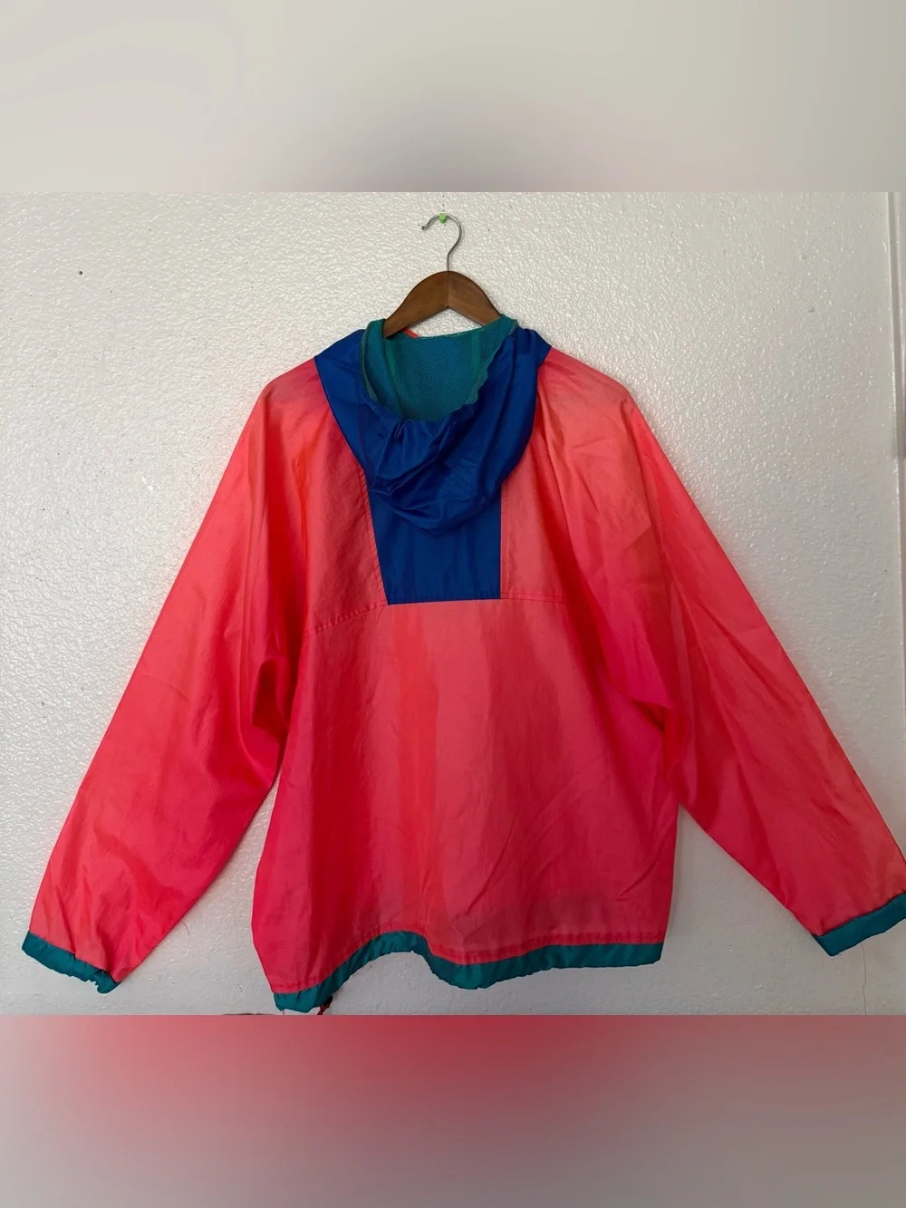 Columbia Retro 80s Pullover Windbreaker Neon Color Block Hooded Jacket Men’s L